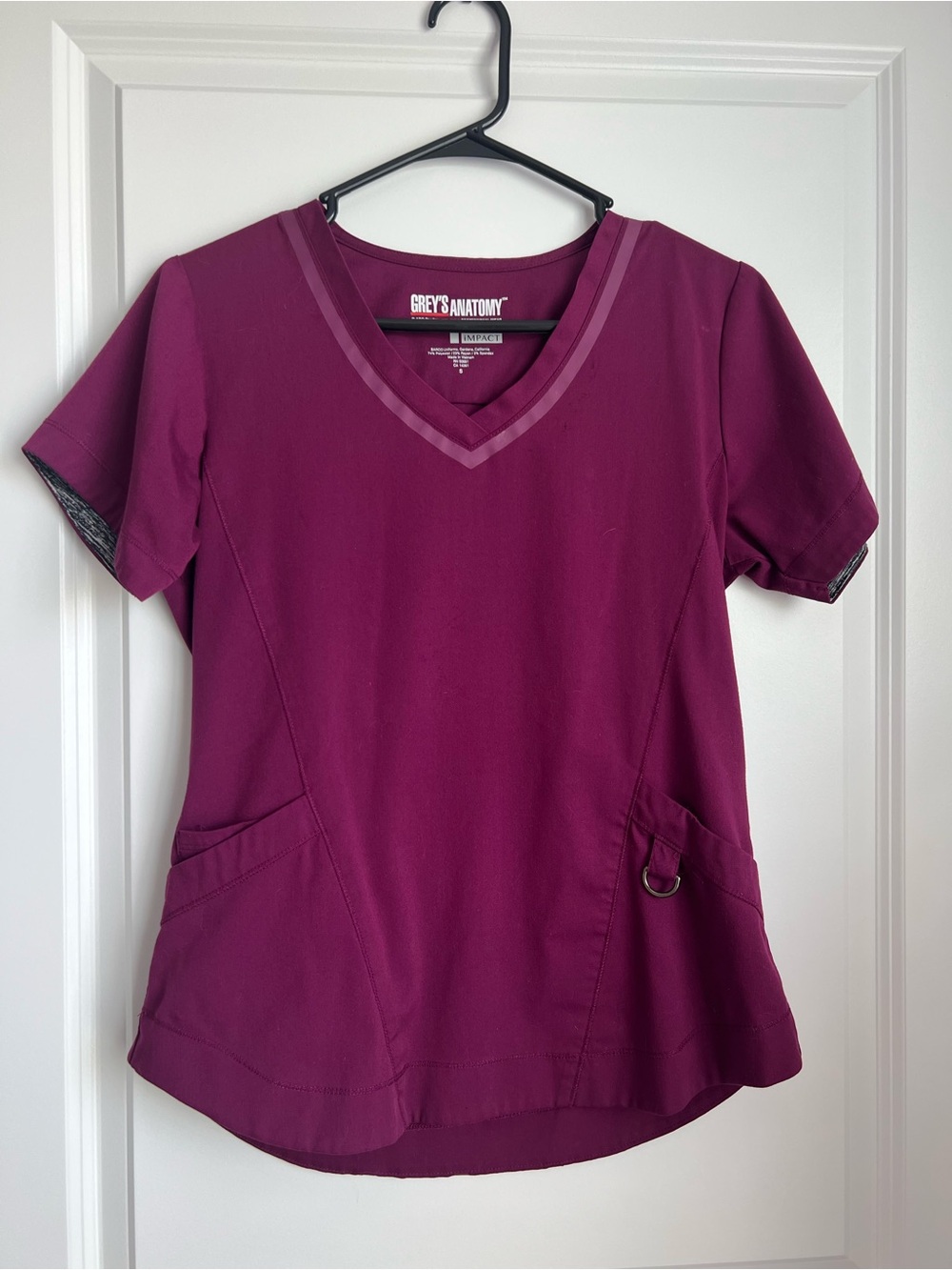 Grey's Anatomy Short Sleeve V-Neck Scrub Top in Plum